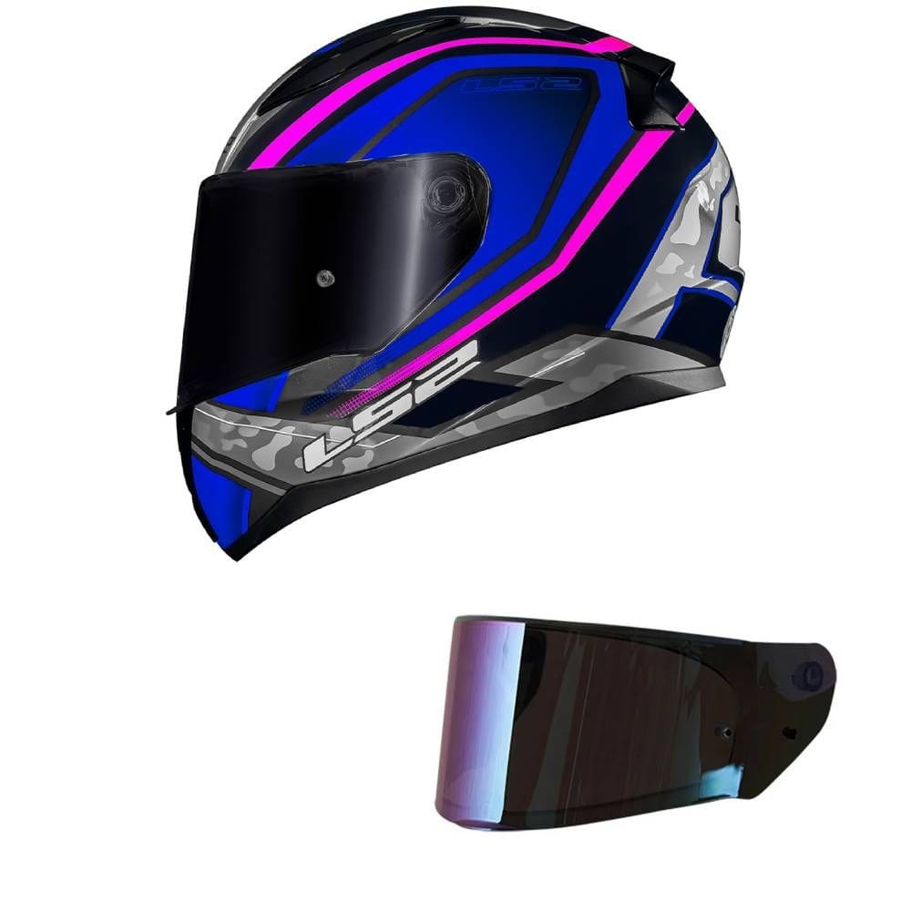 Capacete LS2 FF353 Rapid Ufo Azul e Rosa Mais Viseira Camaleão