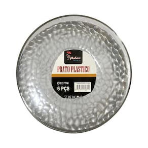 Kit 24 Pratos Redondo Acrílico Luxo Borda Prata 22Cm Festas