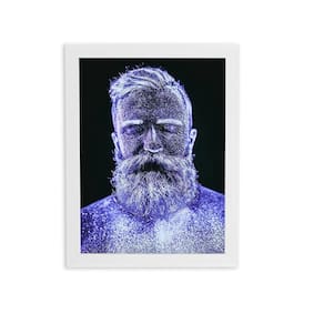 Homem Neve Azul Fotografia Quadro Moldura Branca 60X40Cm