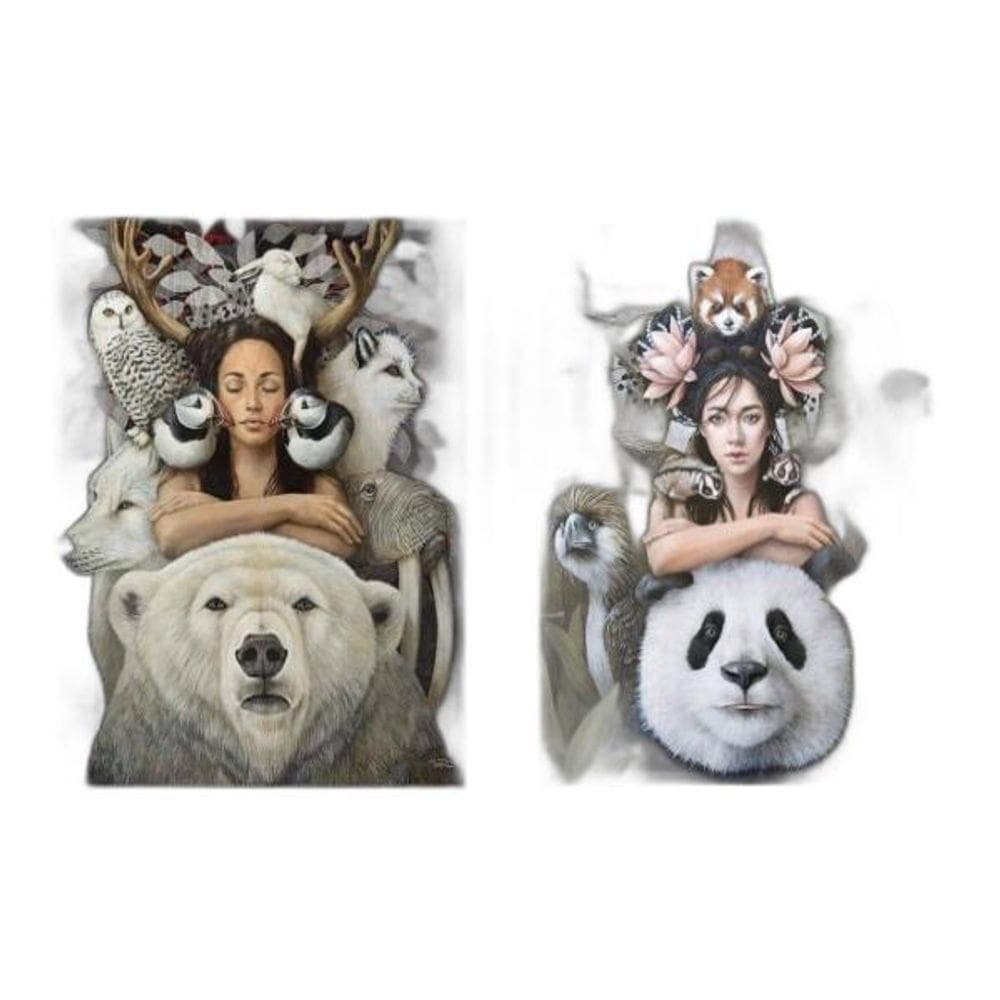 Quadros Sagrado Feminino Moldura Branca 33X24Cm 2 Peças