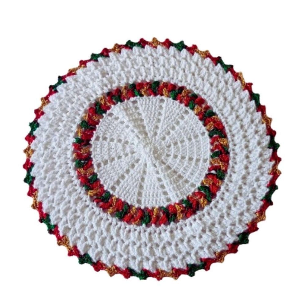 Kit 4 Sousplat Em Crochê Artesanal 35Cm Branco E Vermelho