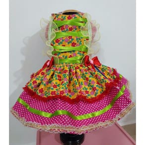 Vestido Pet Festa Junina Florido Com Rendas - Tamanho M