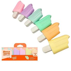 Marca Texto Criativo Mini Picolé C/6 Cores Pastéis Leo&Leo