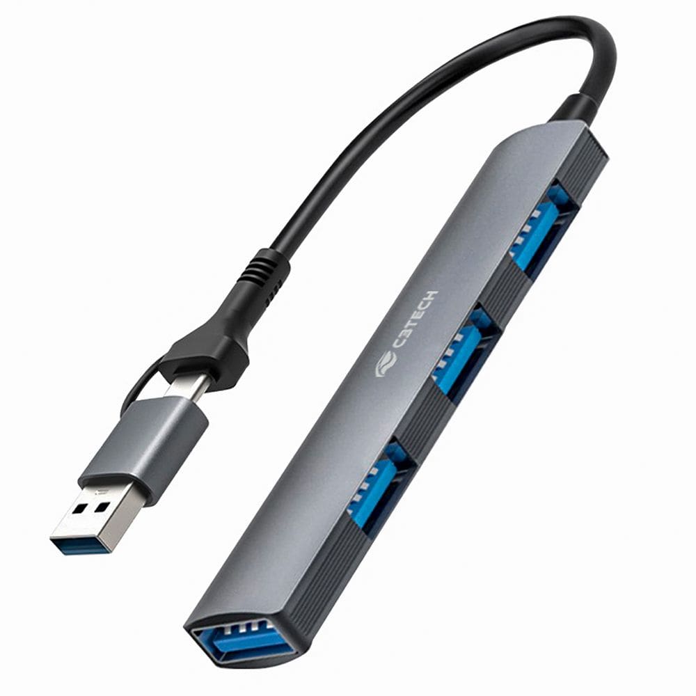 HUB USB 3.0, Com 4 Portas USB, HU-C500GY, C3Tech, Cabo 15cm, Cinza