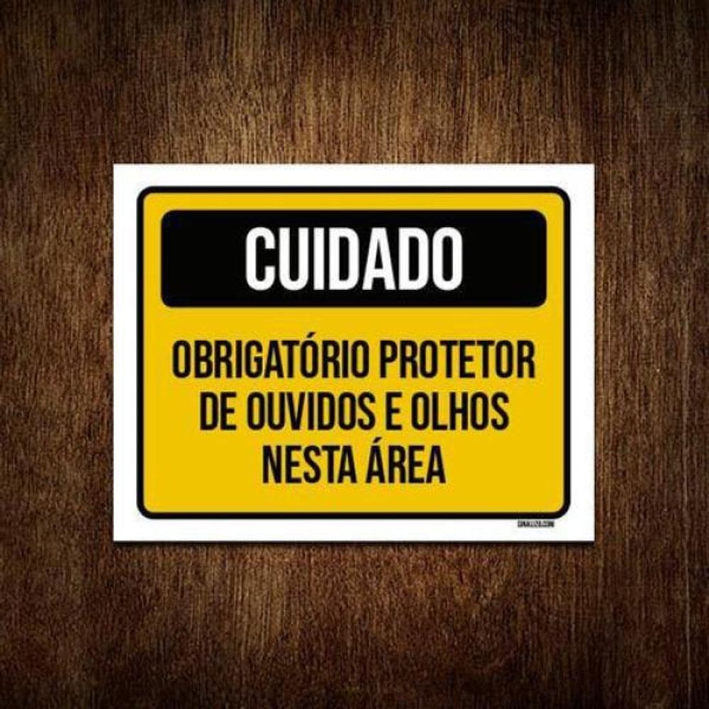 Kit 5 Placas Cuidado Obrigatório Protetor De Ouvidos