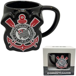 Caneca Corinthians Escudo Formato 3D Porcelana 270 ml Oficial