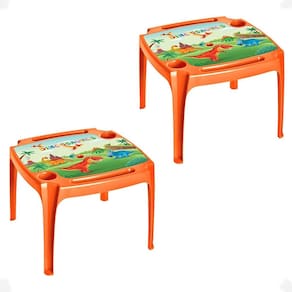 Kit 2 Mesa Mesinha Laranja Infantil Dinossauros Com Label