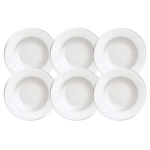 Kit Jogo 6 Pratos Fundo 23Cm Tramontina Borda Prata Joana