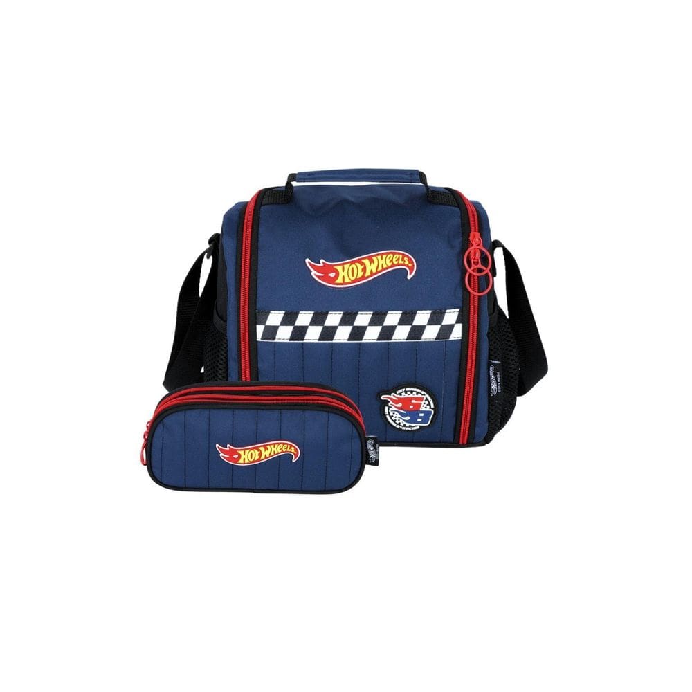 Kit Escolar Lancheira Térmica+Estojo Luxo Hot Wheels - Azul
