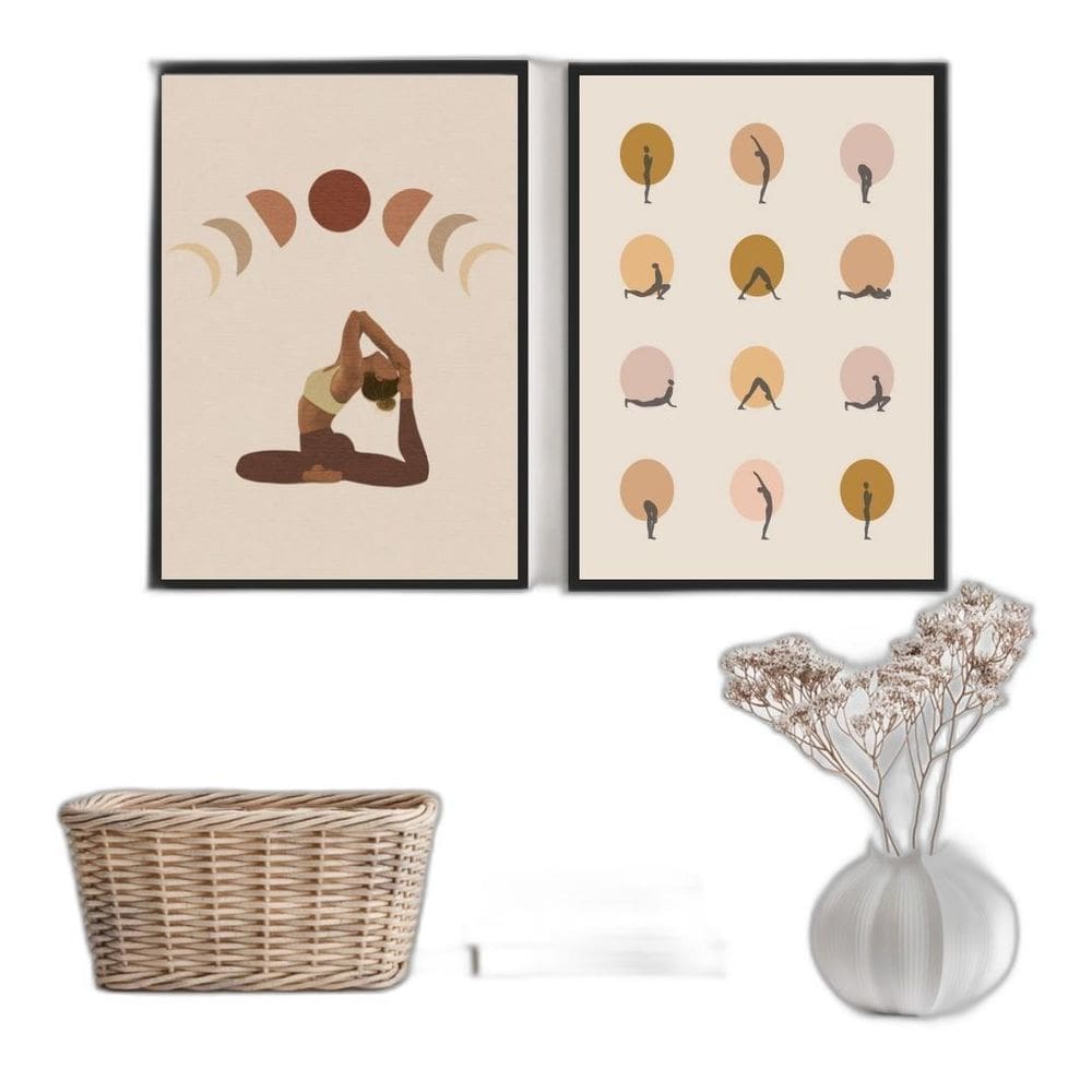 Kit 2 Quadros Decorativos Yoga 45x34cm Moldura Preta