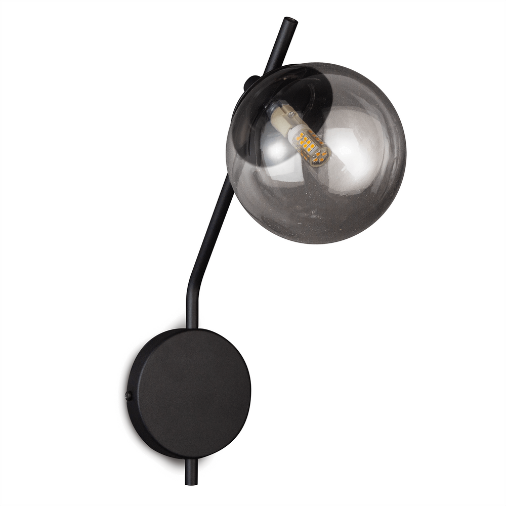 Arandela de Parede com globo Jotta Preta - Vidro Fumê