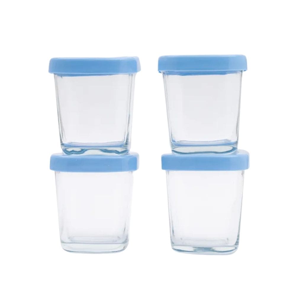 Kit 4 Potes de Vidro para armazenamento de leite e papinha azul 150ml - Petit Piá