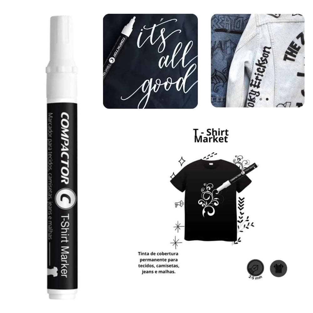 Marcador T-Shirt Marker Branco para Tecidos Compactor