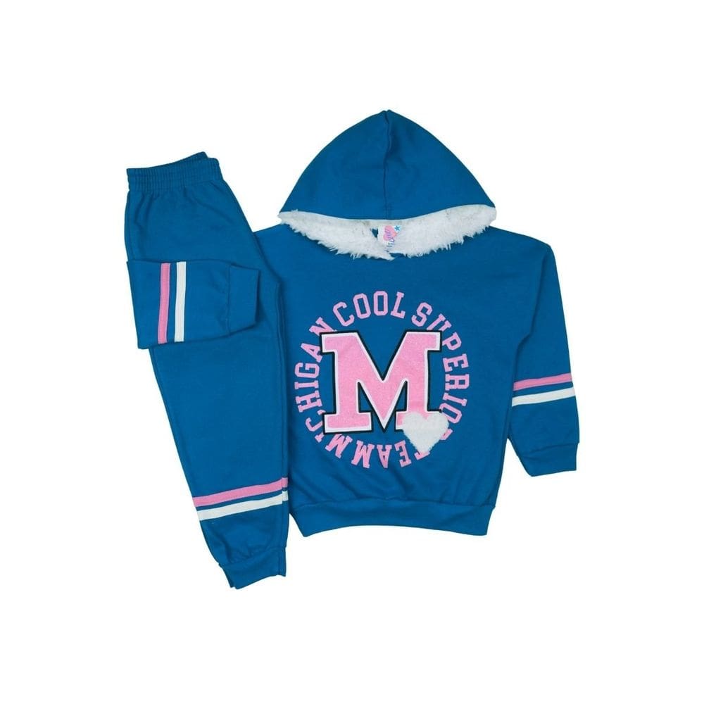 Conjunto Moletom Menina Azul Blusão com Capuz e Calça Inverno