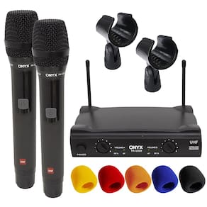 Kit Microfone sem Fio Duplo TK U220 UHF com 2 Suportes B18A e Espuma Onyx