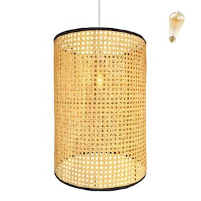Pendente Fibra Natural 56X40 Palha Indiana Sala Nat85 + Led