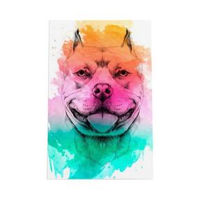 Quadro Pitbull Cachorro Tinta Aquarela Canvas 30X40Cm