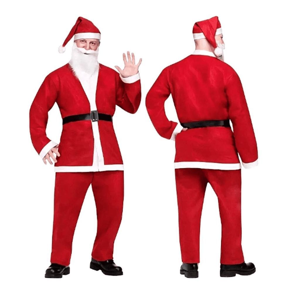 Roupa Papai Noel Veludo Luxo 5 Peças Natal Completa