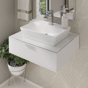 Bancada Blu 60cm com Vidro com Furo e Cuba Charlô Branco