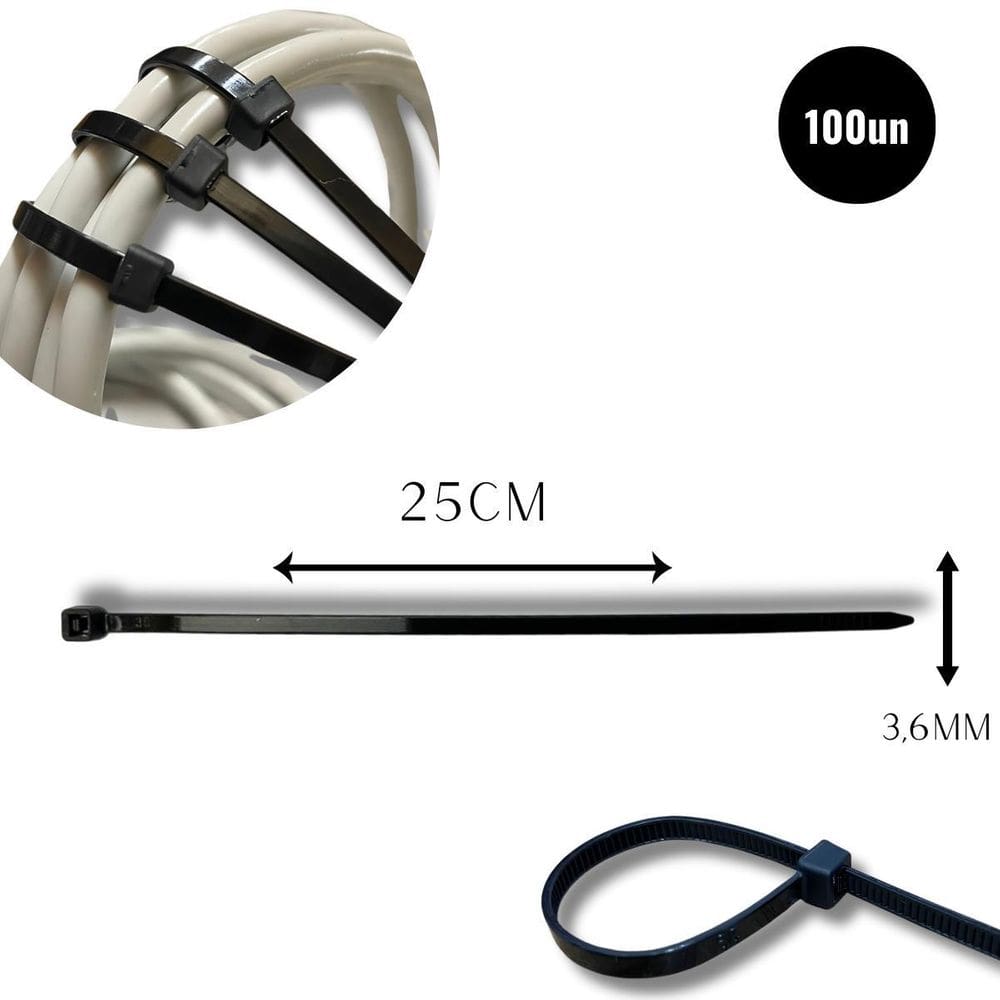 Abraçadeira Nylon Enforca 3,6 X 250Mm Kit 100 Cinta Plástica