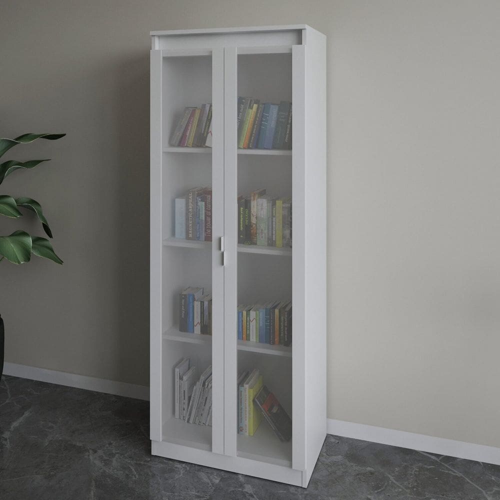 Armário para Escritório com 2 Portas de Vidro e 4 Prateleiras Me4189 Branco