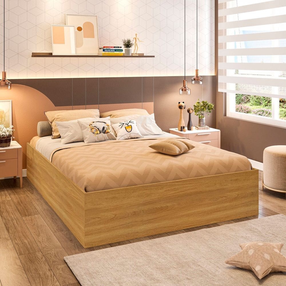 Cama Box Casal Adulto Lia 191cm X 141cm X 35cm Freijó