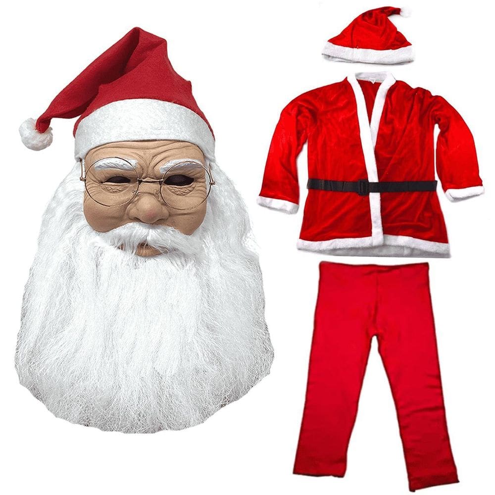 Kit Mascara Papai Noel Realista + Roupa Completa Veludo