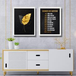 Kit 2 Quadros Motivacionais Sucesso - Folhas 24X18Cm