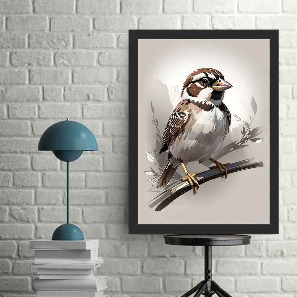 Quadro Decorativo Moderno Pássaro Bege 45X34Cm - Com Vidro