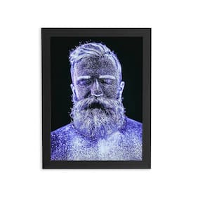Homem Neve Azul Fotografia Quadro Moldura Preta 60X40Cm