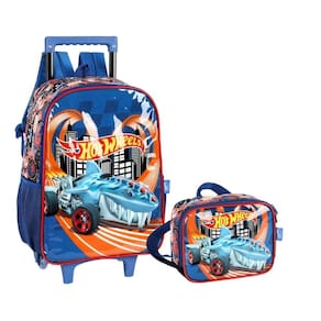 Kit Escolar Mochila De Rodinhas E Lancheira Hot Wheels-Azul