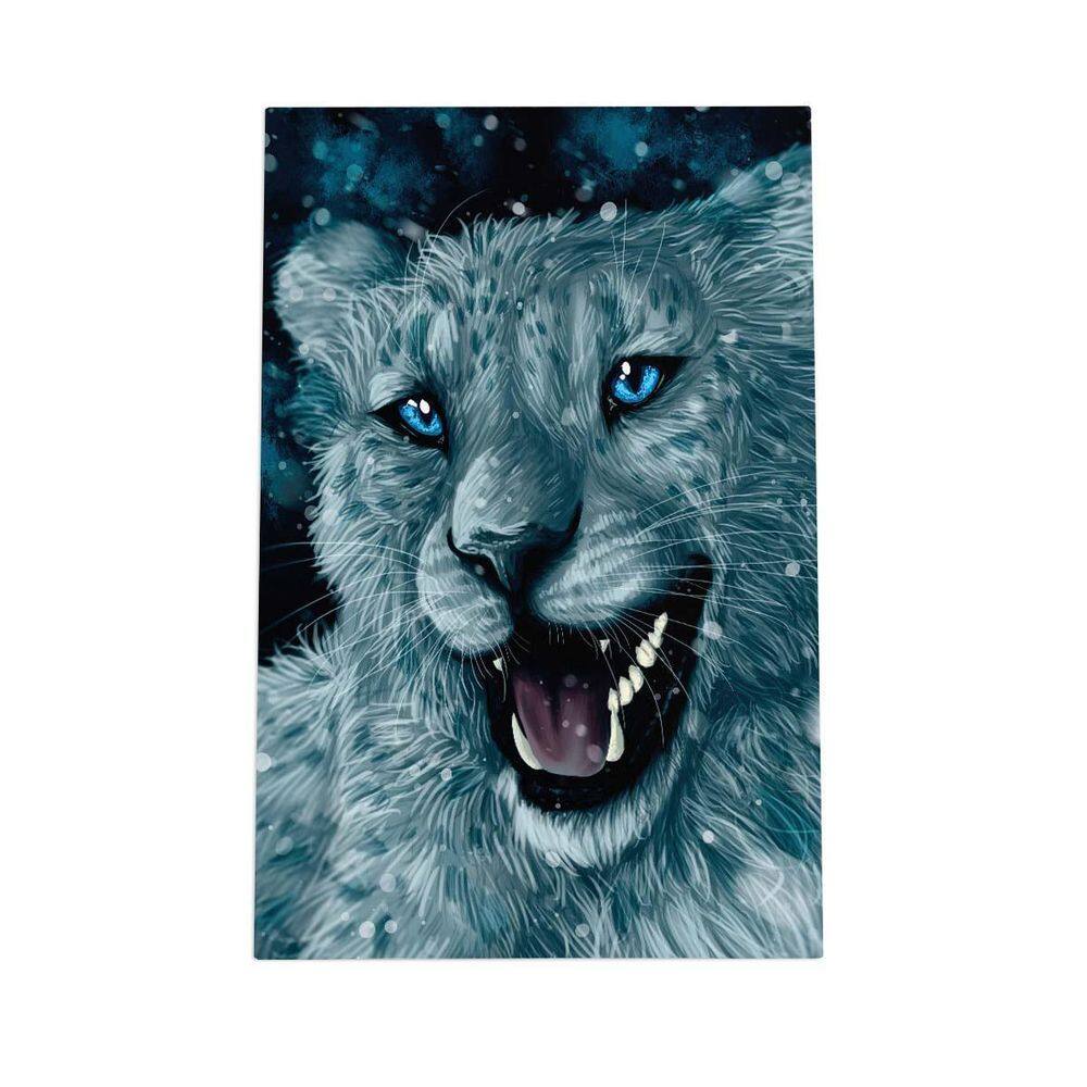 Tigre Branco Olhos Azuis Desenho Arte Quadro Canvas 60X40Cm