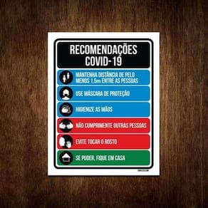 Placa - Use Máscara, Lave As Mãos Recomendações 18X23