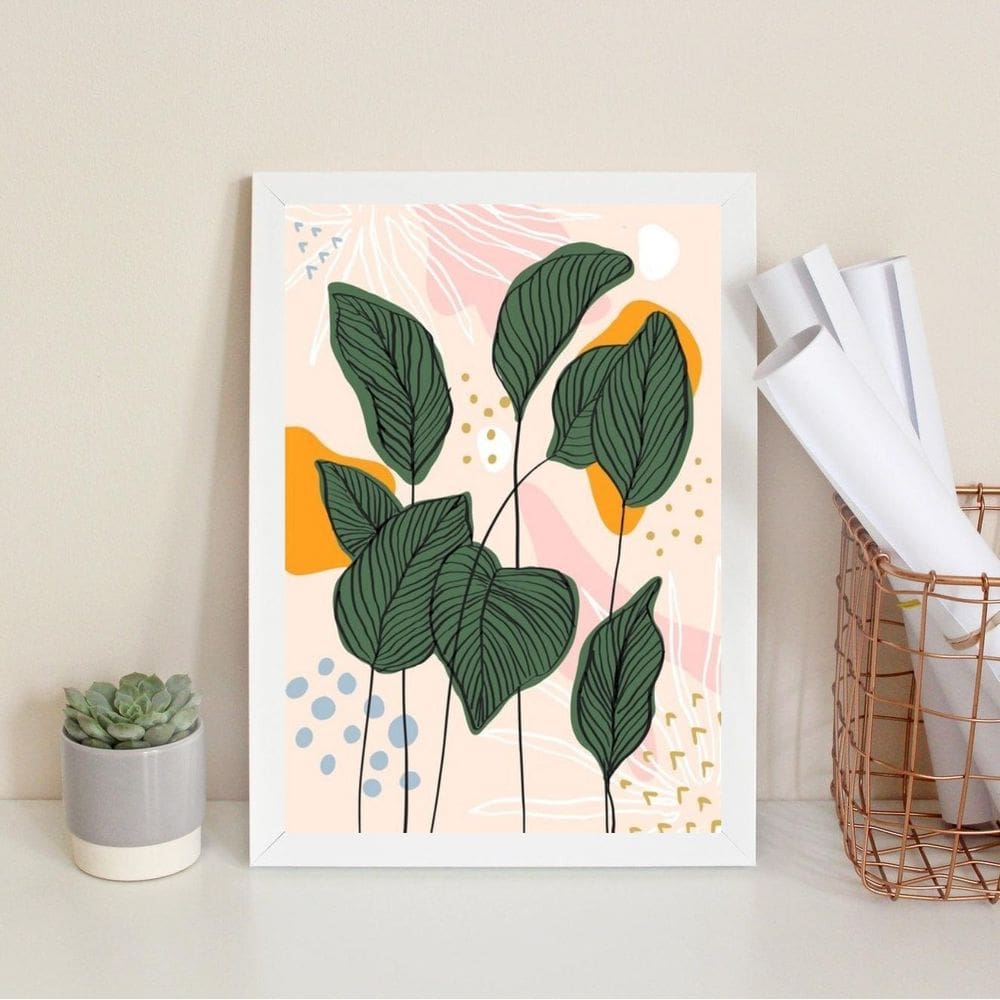 Quadro Folhagens Decoração Moderna 45X34Cm - Com Vidro