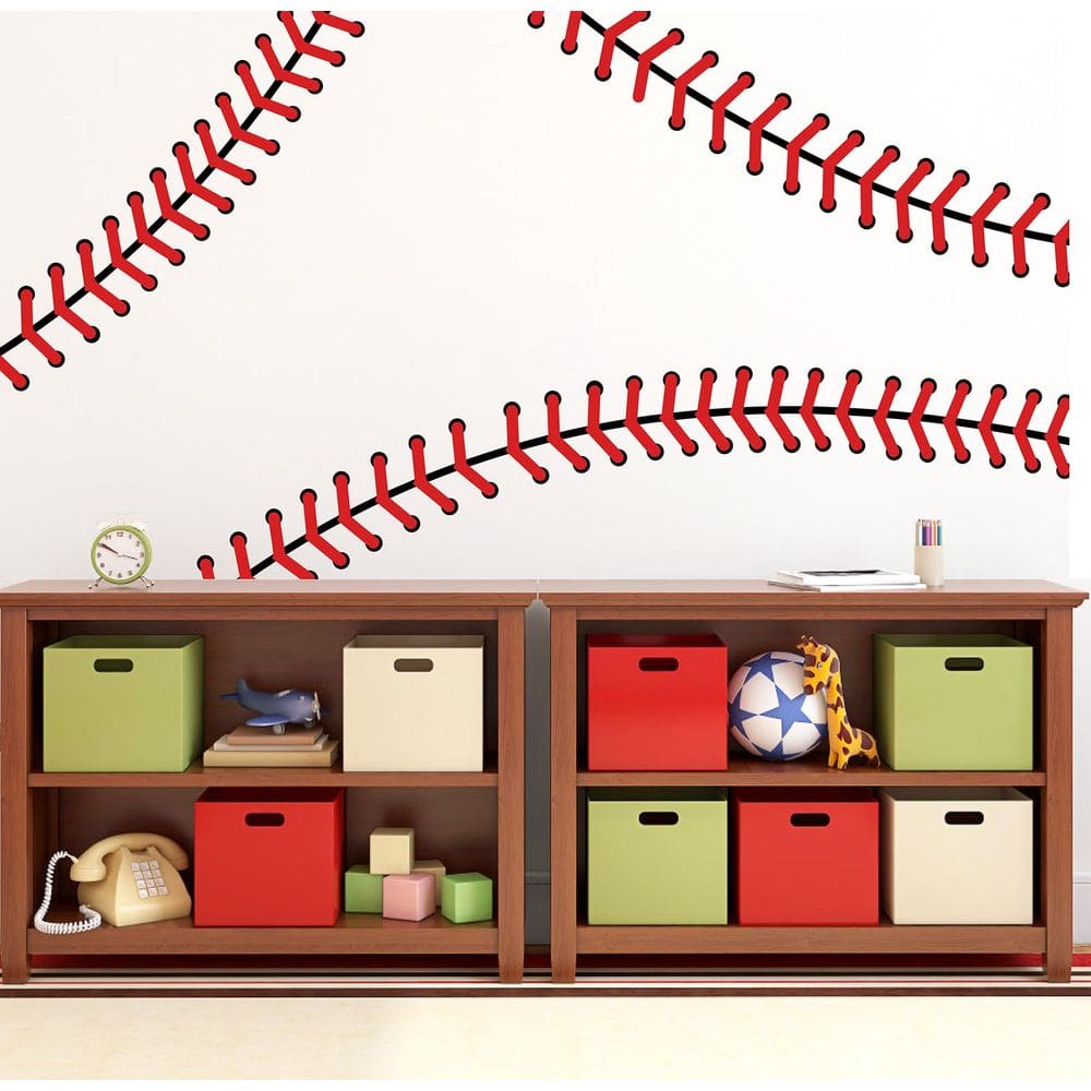 Decalques de parede THEYGE Giant Baseball Stitches de PVC de 2,2 m para crianças