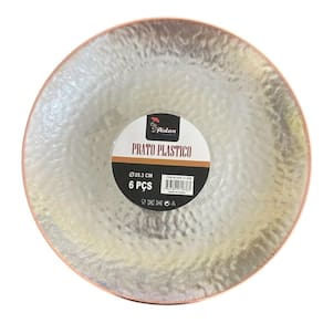 Kit 12 Pratos Acrílico Transparente Redondo Borda Rosê 25Cm