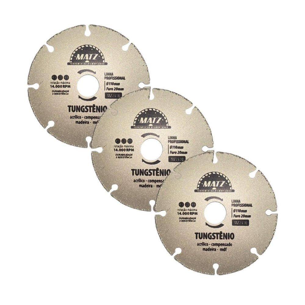Kit 3 Disco Segmentado Tungstênio Para Madeira 110X20Mm Matz