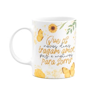 Caneca Motivação - Amor, paz e motivos para sorrir