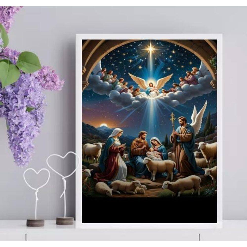 Quadro O Nascimento De Menino Jesus 33X24Cm - Com Vidro