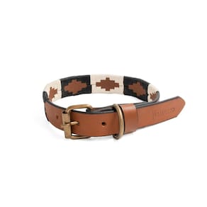 Coleira para cães GauchoLife Polo em couro costurado à mão em preto e branco
