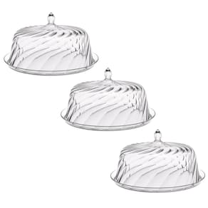 Kit 3 Porta Bolos Tortas Doces 25cm Transparente Glassy com Cúpula Crippa Hotel Padaria