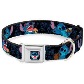 Coleira para cães com ponto de fivela para lanches em preta/azul pequena