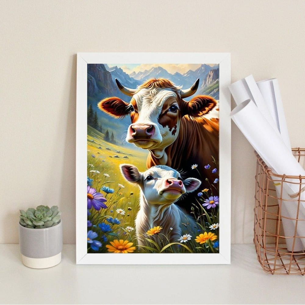 Quadro Arte Vaca Com Bezerro 33X24Cm - Com Vidro