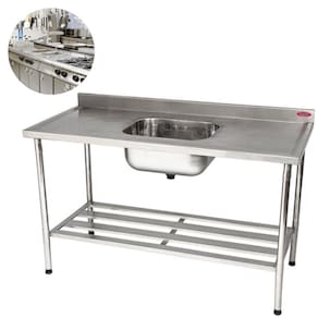 Mesa De Manipulação Com 1 Pia Inox 120x70 Prateleira Gradeada Imeca