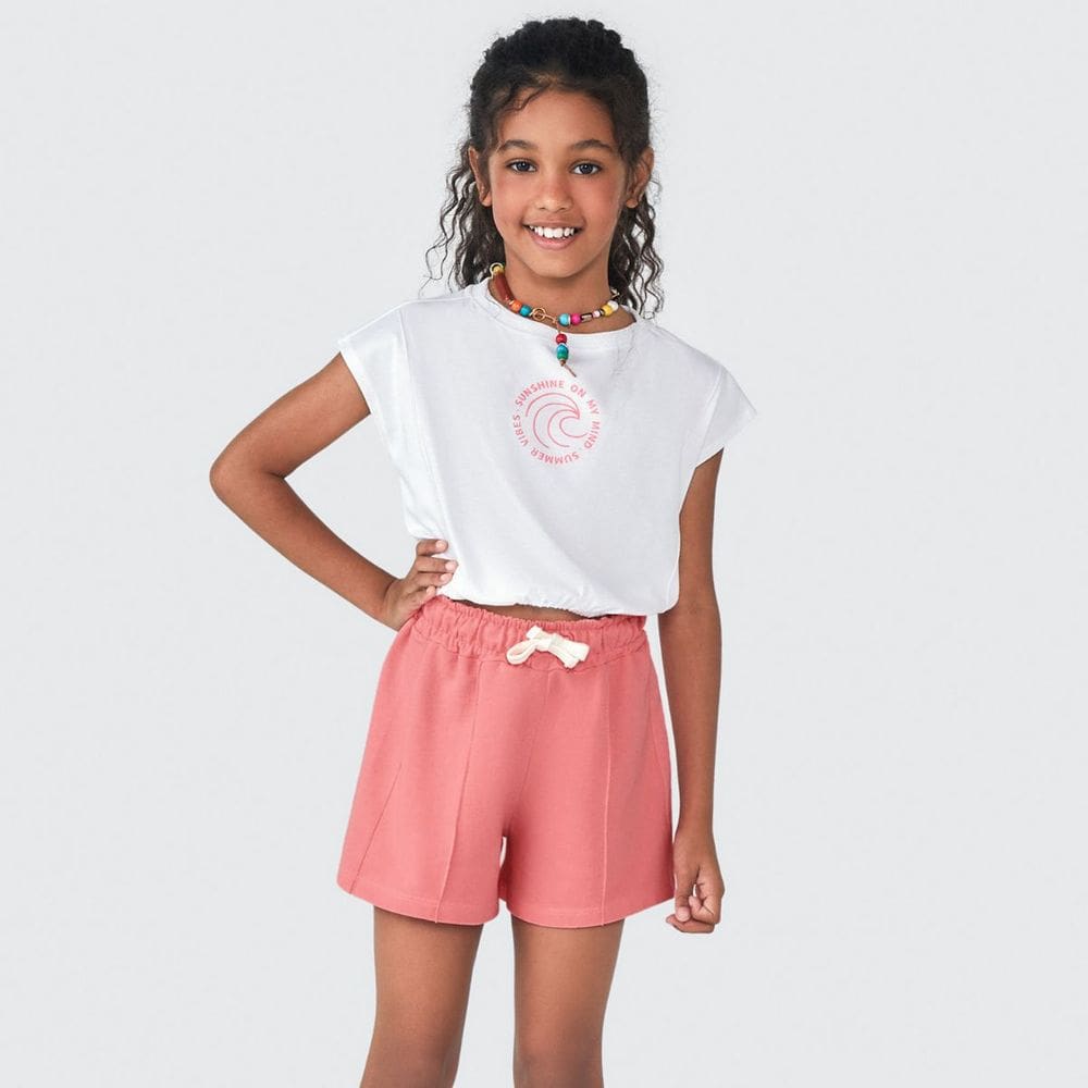 Conjunto Curto Infantil Menina Summer Vibes Off White-Hering