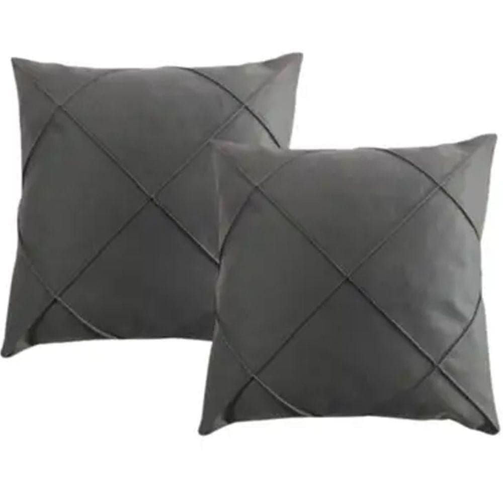 Kit 2 Capa De Almofada Suede Aveludada Drapeada 45x45cm Grafite