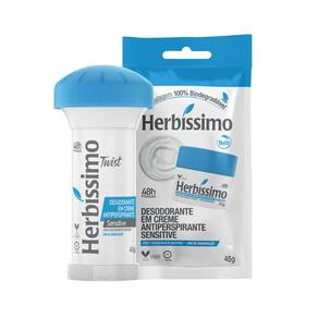 Kit Desodorante Twist Antitranspirante Sensitive Herbíssimo 45G + Sachê Refil Sensitive 45G