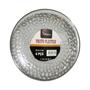 Kit 18 Pratos Jantar Redondo Acrílico Borda Prata 25Cm