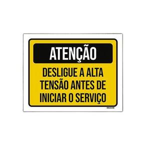 Placa De Sinalização - Atenção Desligue Alta Tensão 18X23