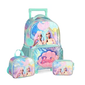 Kit Mochila Rodas Barbie Infantil Lancheira E Estojo - Verde